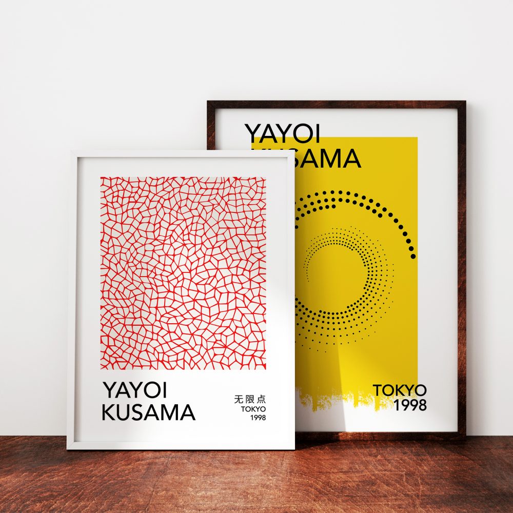 Gerahmte Vintage Ausstellungsposter 'Yayoi Kusama, Tokyo 1998' und 'Yayoi Kusama, Tokyo 1998' von Art Classics