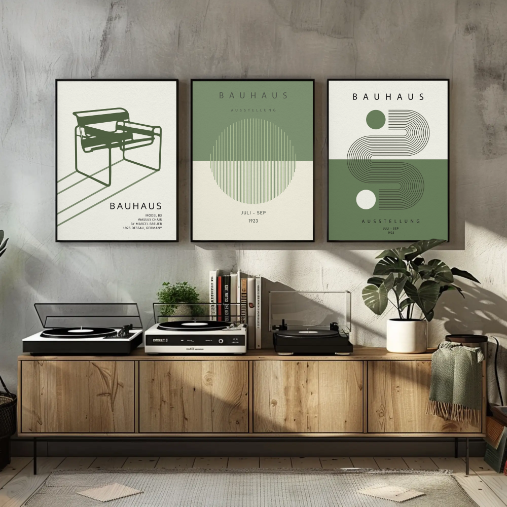 Bauhaus Poster Set in grün-beige