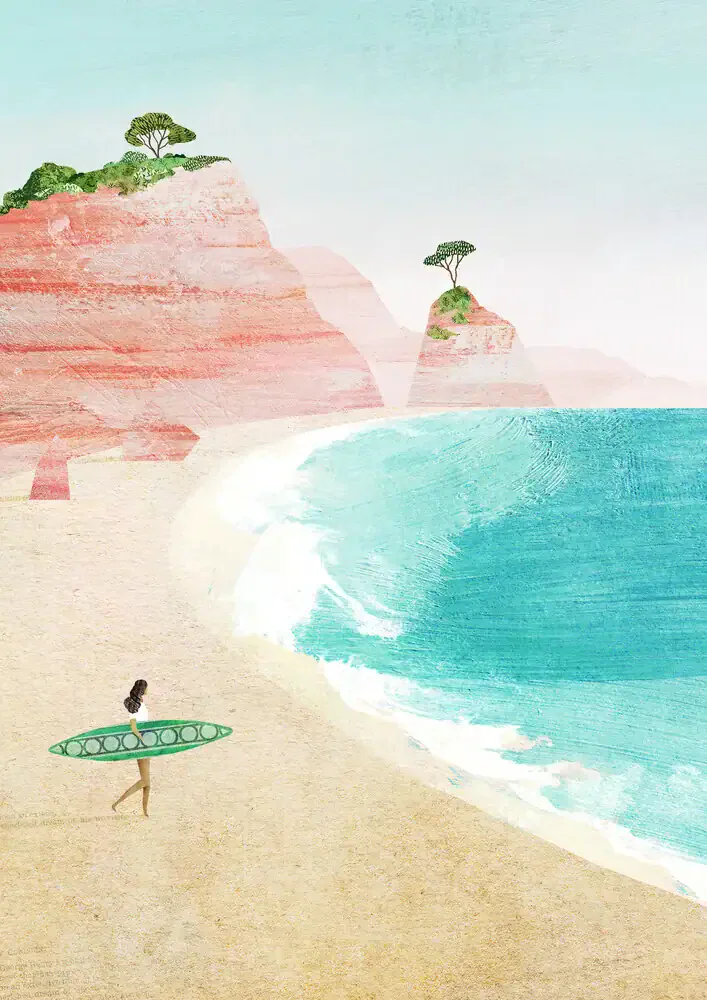Surf Girl - Minimal Travel Poster by Henry Rivers 