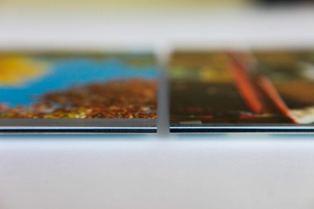 Auf dem Foto sind 2 Acrylglasbilder zu sehen. Das eine Foto auf Acrylglas hat eine 3 mm, das andere eine 5 mm starke Acrylglasplatte. Acrylglasbilder hinter 5 mm Acrylglas haben eine noch stärkere Tiefenwirkung.