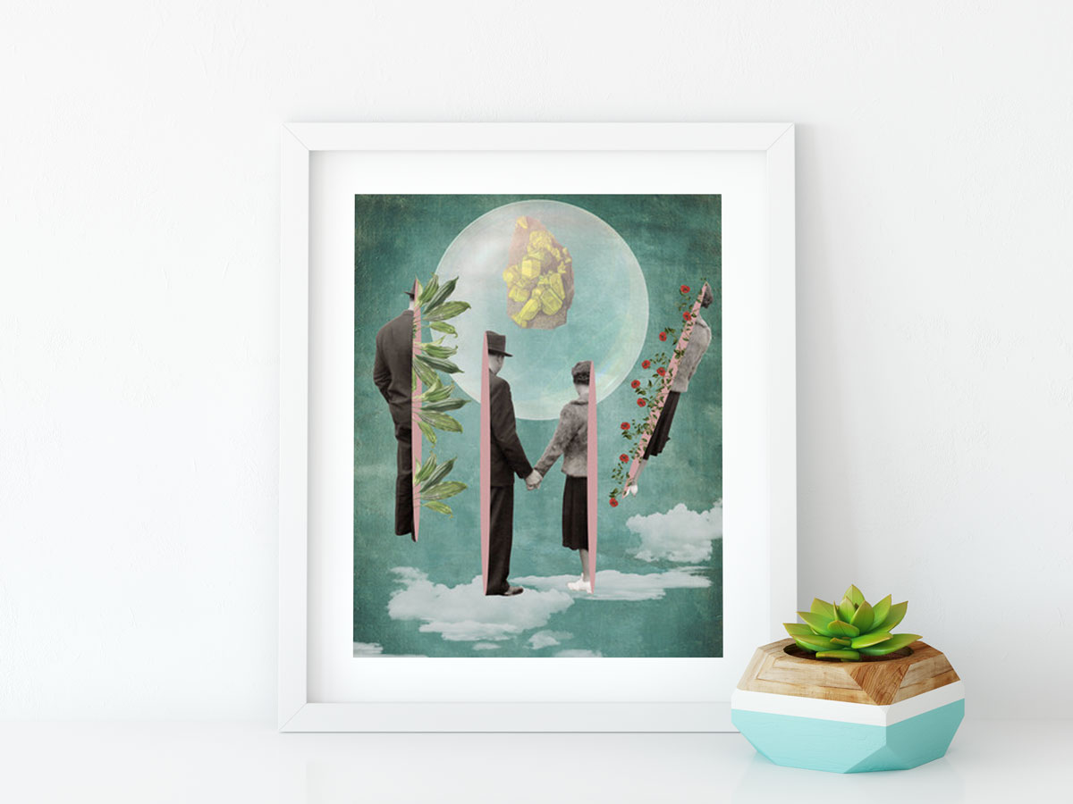A surreal art print with a white frame by Rosa de Salvo